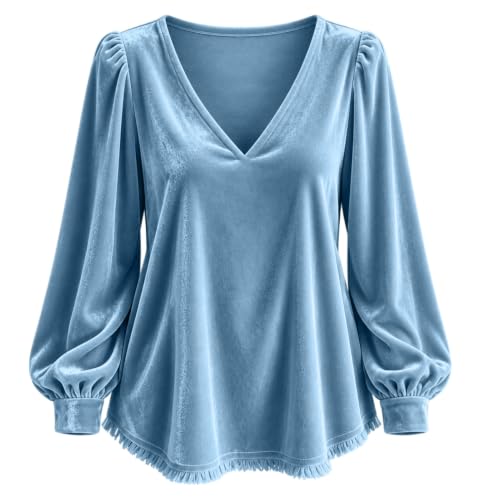 Velvet Tops for Women V Neck Long Sleeve Shirts Relaxed Fit Ladies Blouse - image 3