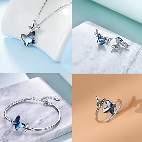 Aoboco Morpho Helena Butterfly Necklace Sterling Silver Women Necklace With With Crystals From Austria, Fine Anniversary Birthday Butterfly Jewelry Gifts For Women Her Daughter Wife Girlfriend(Blue) #TOP1