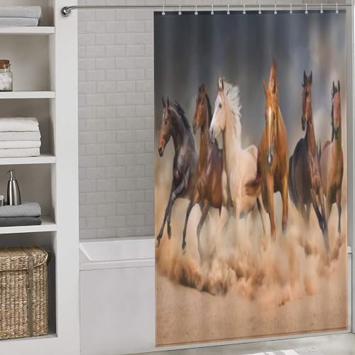 Rideau de douche cheval 140x183 cm en polyester imperméable lavable avec 12 crochets