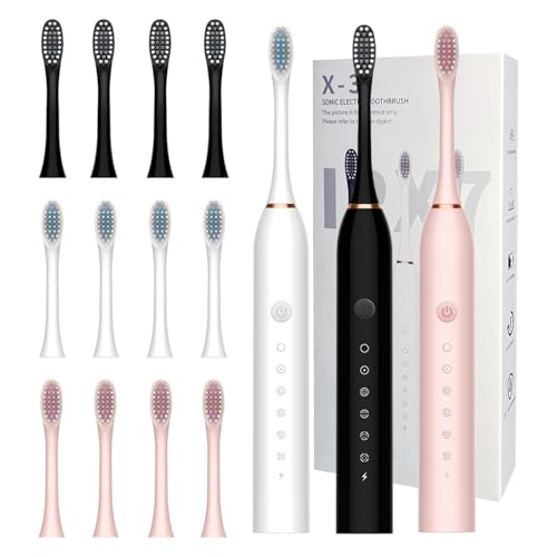 Image of 3 Pack Electric Toothbrush with 6 Modes, Rechargeable Toothbrushes with 12 Brush Head, Fast Charge 2 Min and 30s Timer Toothbrush
