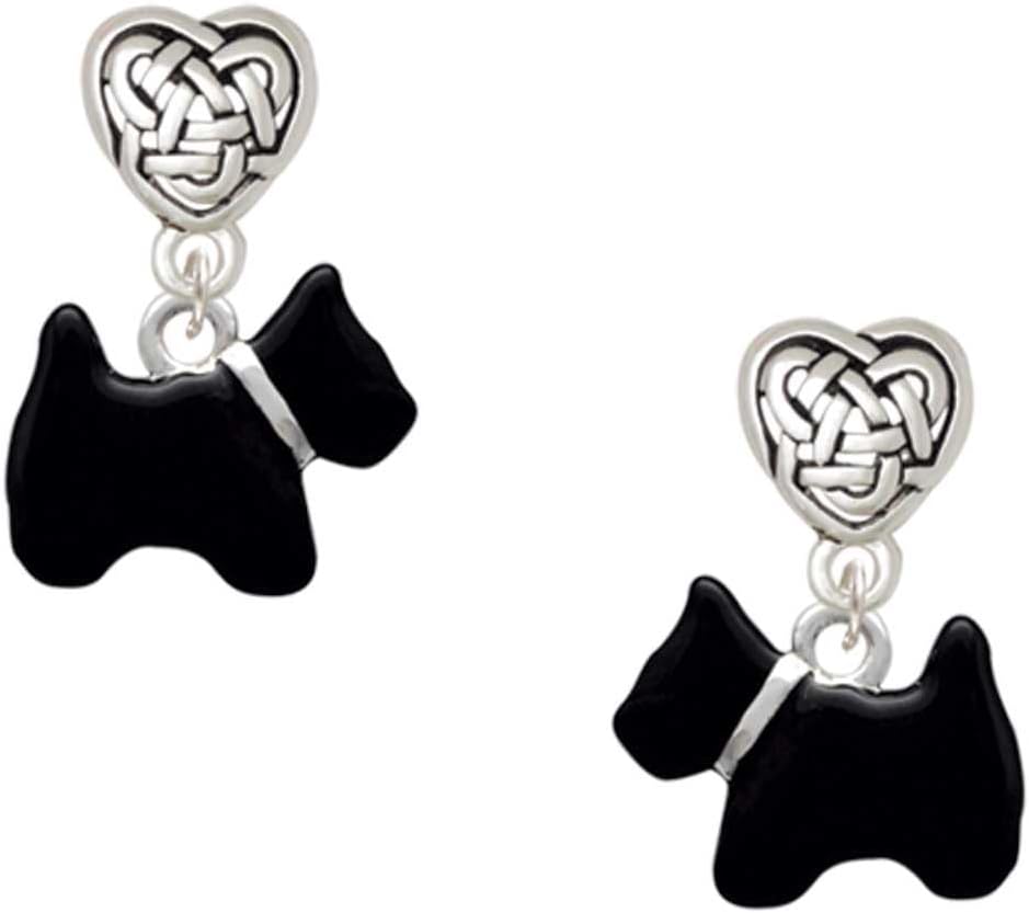 Delight Jewelry Silvertone Black Scottie Dog - Silvertone Celtic Knot Heart Post Earrings