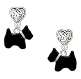 Silvertone Black Scottie Dog - Silvertone Celtic Knot Heart Post Earrings