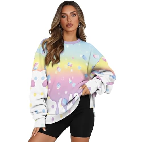 HUGS IDEA Ice Cream Sweatshirts for Women Casual Oversized Pullover
