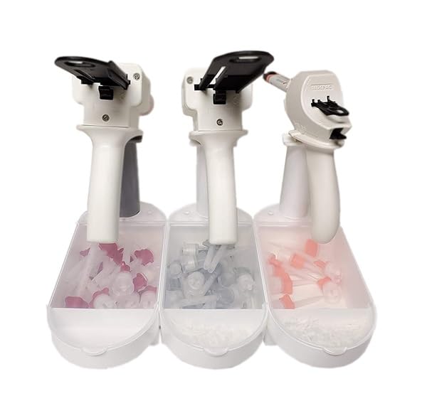 Dental Impression Gun &Tips Dispenser Organizer White Plastic with Clear Lid, Holder for 3 Dental Guns