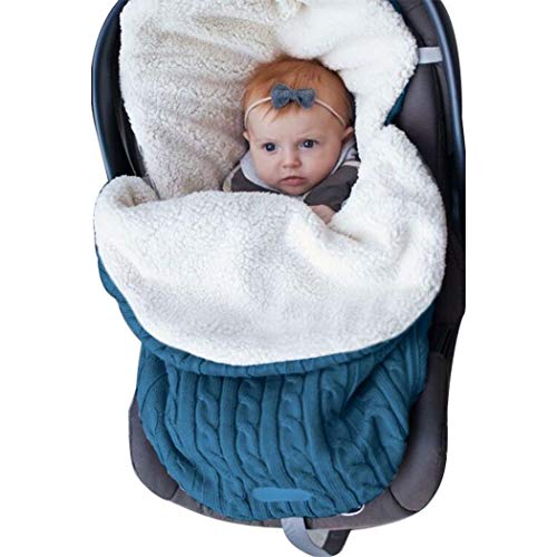 Sisaki Couverture d'emmaillotage Chaude pour bébé Sac de Couchage épais + Velours, Bleu, Taille Unique