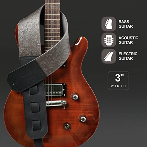 Nefelibata 3″ large lanières de guitare, cuir sculpté plein de grain avec rembourrage doux pour basse, guitare électrique et acoustique (Morandi gris en relief) - Les Beatles, Paul McCartney, John Lennon, RIngo Starr, George Harrison Nefelibata 3" large lanières de guitare, cuir sculpté plein de grain avec rembourrage doux pour basse, guitare électrique et acoustique (Morandi gris en relief) – Image 5