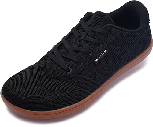 WHITIN Wide Toe Box Barefoot Sneakers for Men Minimalist Minimus Zero Drop Sole Shoes Size 11 Width 11W Outdoor Training Black Gum 45