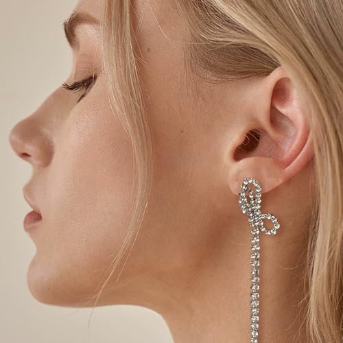 Luxval Rhinestones Earrings for Women silver rhinestone earrings Sparkly Long Linear Dangle Earrings Dangle Tassels Statement Earrings Bridal Wedding4