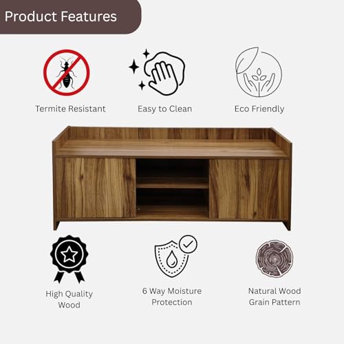 Image of Amazon Brand - Solimo Smart Engineered Wood TV Entertainment Unit Set Top Box Stand /TV Cabinet with Shelves for Books & Decor Display Unit Bed Living Room Upto 43 inch - Leon Teak
