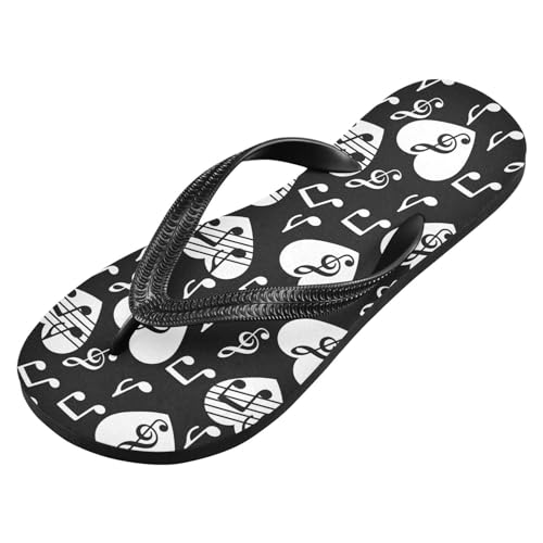 ALAZA Musical Piano Music Note in Love Heart Flip Flops for Women Fashion Beach Slippers Comfort Mens Flip Flops Non-Slip Rubber Shower Slippers Sandal for Hotel Travel Sport,XS2