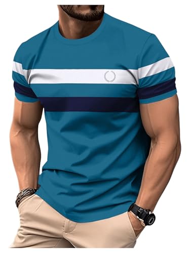 Image of RoseSeek Men's Color Block Short Sleeve Tee Shirts Casual Crewneck T Shirt Trendy Summer Tops