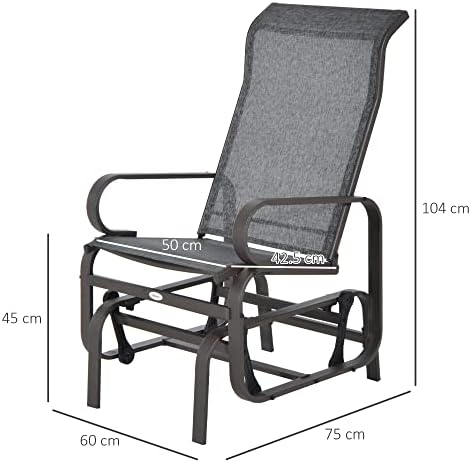 Outsunny Outdoor Gliding Rocking Chair with Sturdy Metal Frame Garden Comfortable Swing Chair for Patio, Backyard and Poolside, Grey