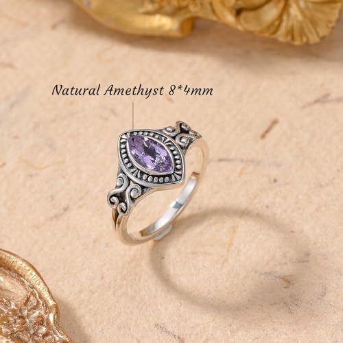 Natural Amethyst Promise Ring for Women 8 * 4mm Marquise Shaped Healing Amethyst Rings 925 Sterling Silver2