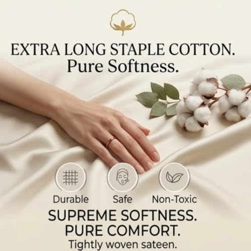 Image of Egyptian Cotton Feel King Size Flat Bedsheet with 2 Pillow Covers | 800 TC Soft & Breathable | White Solid Pattern for Bedrooms and Hotels Use (Size: 102 x 108 Inch)
