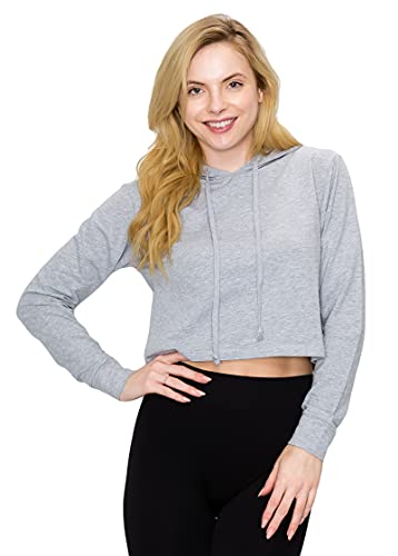 Pacific Trendz Women's Crop Hoodie â€“ Casual Long Sleeve Cropped Pullover Sweatshirt Yoga Active Workout Basic Hooded Top FT4805 HGrey S