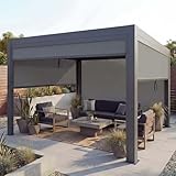 Pergola HWC-L46 mit Seitenwand, Lamellen-Pavillon Rollo, 10cm-Alu-Gestell, sturmfest 3x4m - anthrazit