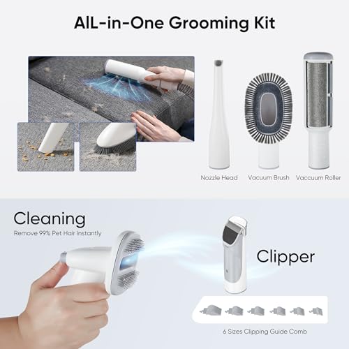 Image of NEWBULIG 5-in-1 Pet Grooming Vacuum Kit, 2.5L Dust Cup, 3 Suction Modes and 5 Groomer Tools, Dog Clippers with Cordless Low Noise for Cats, Dogs Other Animals Hair Trimmer