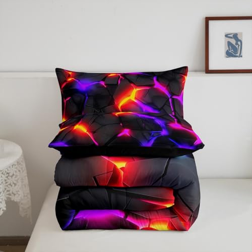 Image of Feelyou Kids Honeycomb Duvet Insert King Size, Purple Black Hexagonal Bedding Set Geometrical Comforter Set Boys Girls Teens Bedroom Decor Bed Set 3Pcs