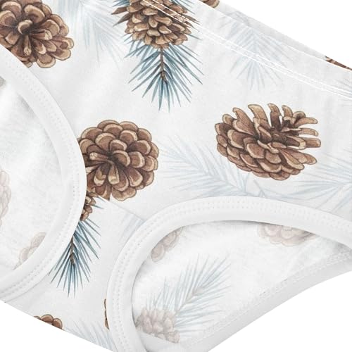 Cotton Girls Underwear Toddlers Watercolor Brown Pinecones White Panties Little Girl Designer Briefs Undies Kids 2t4