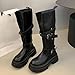 Womens Cowboy Boots:Fashion Biker Style Knee High Booties Round Toe Platform Chunky Heel Footwear Cowboy Cowgirl Shoes Fall Winter(Black,Size7.5)