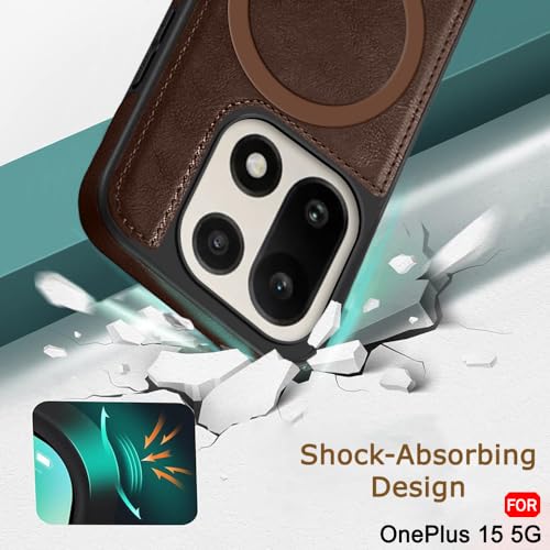 Image of TheGiftKart Genuine Leather Finish Back Cover Case for OnePlus 15 5G | Shockproof Design | Raised Edges for Camera & Screen Protection | Stunning Minimalist Design Cover (MagSafe Compatible, Brown)