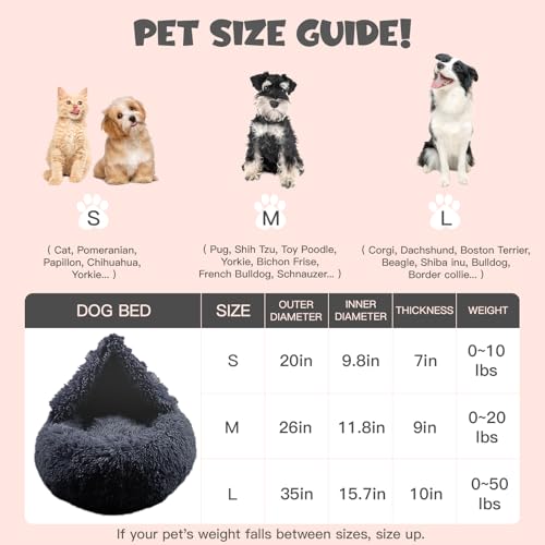 Image of Himax Dog Beds for Large Dogs, Donut Dogs Beds with Blanket Attached, Calming Dog Bed Washable (20 inch /26 inch /35 inch) Grey
