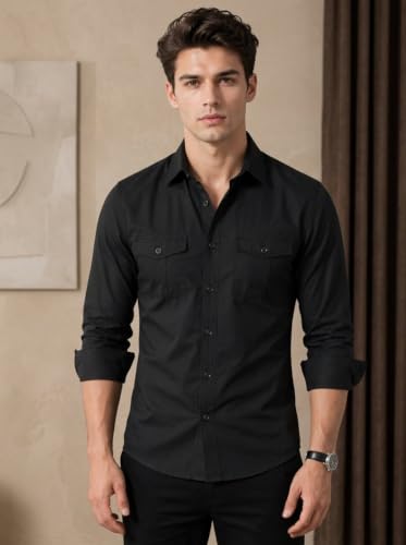 Image of Men's Double Flap Pocket | Regular Fit | Solid Spread Collar | Versatile Everyday Office Wear Comfortable |Stylish Design | Shirt