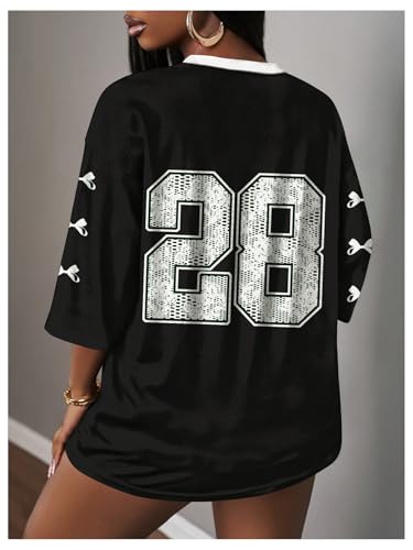 Image of RoseSeek Women's Jersey Shirts Number Graphic V Neck Football T Shirts Tops