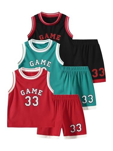 Image of Boys' Active Shorts Set 6 Pieces Athletic Jersey Tank Top and Basketball Shorts Set 4-12Y