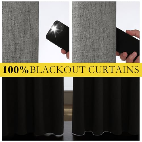 NICETOWN Grizzle Gray Vintage Linen 100% Blackout Curtains for Living Room, Thermal Insulated Curtains 95" Long, Noise Reducing Window Treatment Drapes for Bedroom, 52" Wide Per Panel, Set of 2 - image 4