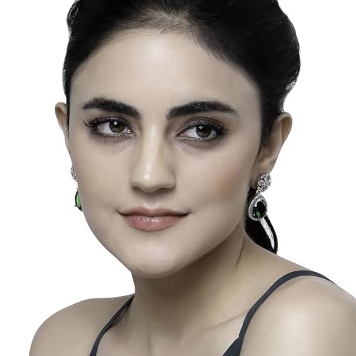 Rhodium-Plated Teardrop & Floral Drop Earrings