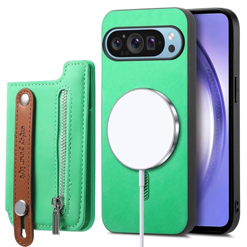 Protection Google Pixel 9 Pro XL étui cuir PU fin antichoc vert porte-cartes