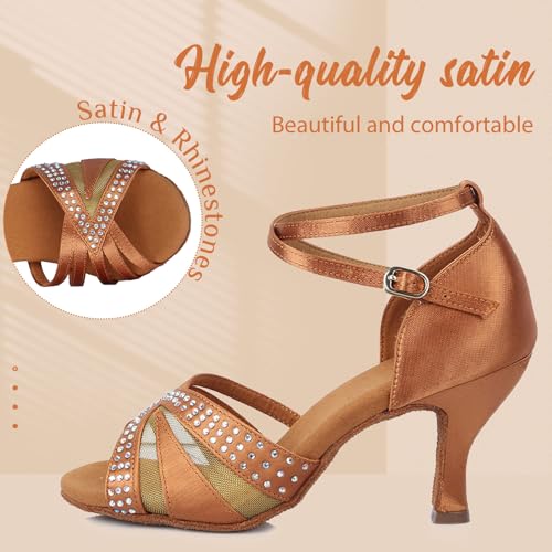 YKXLM Women Rhinestone Ballroom Dance Shoes Latin Performance Dance Shoes High Heel Practice Dancing Shoes2
