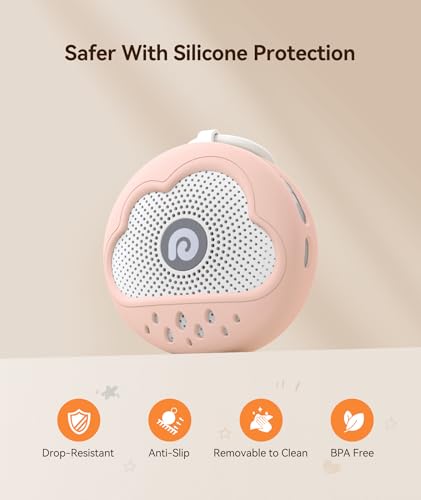 Image of Dreamegg White Noise Machine - Portable Sound Machine Baby with Safe Silicone Cover, Features Powerful Battery, 21 Soothing Sound, Noise Canceling for Sleeping, Baby Registry Gift, Nursery(Pink)