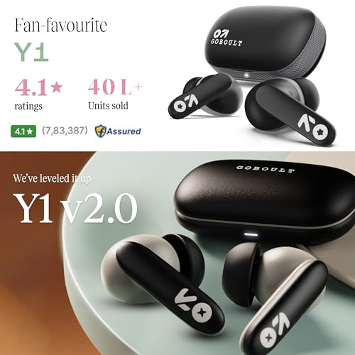 Image of GOBOULT Y1 v2.0 Ear Buds Wireless with 60H Playtime, Zen Quad Mic ENC, 45ms Low Latency, Touch Control, Dual Device Pairing, Bluetooth 6.0, 13mm Bass Driver Earbud TWS Wireless Earphone (Black Onyx)