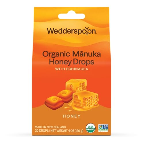 Wedderspoon Organic Manuka Honey Drops, Honey & Echinacea, 20 Count