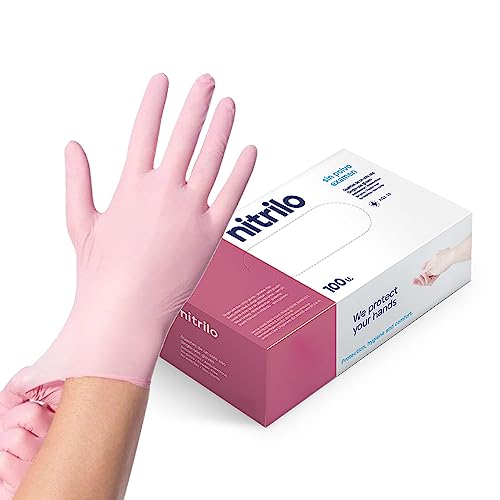 ABD Guantes Nitrilo Desechables sin polvo, sin látex, 100 unidades/caja, guantes desechables, disponibles en talla S, M, L y XL(LATEX FREE) (M, Rosa)