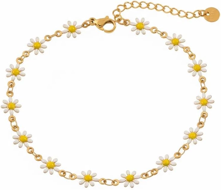 Anklets for Women Dainty CZ Ankle Bracelet 18K Gold Plated Waterproof Boho Dot Star Moon Daisy Ocean Beaded Anklet Trendy Foot Jewelry