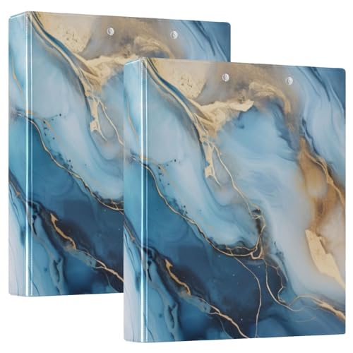 Image of 3 Ring Binder Gold Marble Blue Fluid Marble 1.5 inch Binders Three Ring Binders with Clipboard Fit 8.5'' x 11'' Paper 3 Interior PVC Clear Pockets for Office Supplies