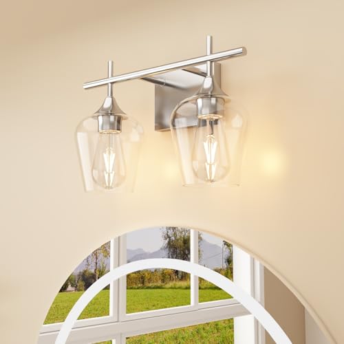 Image of Vanity Bathroom Light, 2-Light Bathroom Light Fixtures Over Mirror, Silver Vanity Lights for Bathroom with Clear Glass, Modern Wall Lamp for Cabinet Hallway, Bedroom
