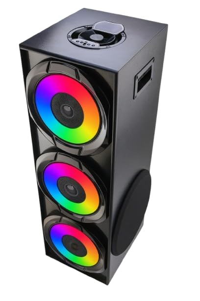 Image of Grand Party Box 400, 250 W Peak Power Home Theater Tower Speaker with Bluetooth 5.0, Powerful 10 inch Woofer, RGB Lightshow, USB /FM /Mic Inputs, 220V