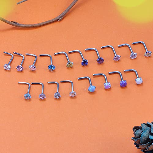 Cisyozi 18G 20G Hypoallergenic Nose Rings Studs Surgical Steel Opal Heart Star Nose Stud Cubic Zirconia Nose Piercing Jewelry for Women Men Straight L Shaped Screw Style3