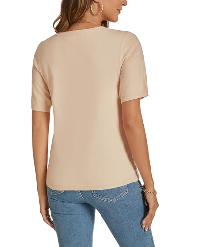 Image of Womens Short Sleeve Sweaters Tops Crew Neck Pullover Shirt Lightweight Knit Sweater Blouse
