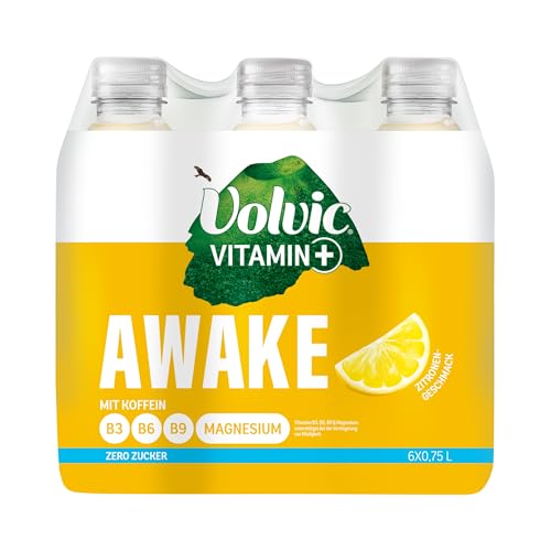 Volvic Vitamin+ Awake Zitrone – Erfrischungsgetränk mit Koffein, Magnesium und Vitaminen – Ohne Zucker und ohne Kalorien – 6 x 0,75 l