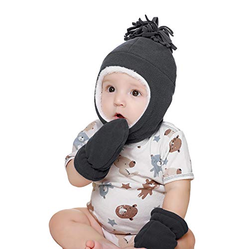 0-7Yrs Kid Toddler Fleece Lined Hat and Mittens Set Baby Boy Girl...