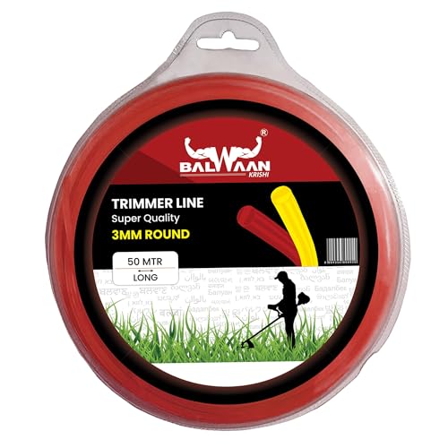 Image of BALWAAN Krishi RED Trimmer Line 3mm 50mtr Round | Suitable for All Types of Brush Cutter | Grass Trimmer | Nylon Rope | Accessory of Tap n Go|TLR-350 (Red)