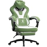 Dowinx Gaming Chair with Footrest, Gaming Chair for Heavy People, Gamer Chairs for Adult with Massage, Fabric Computer Chairs for 200lbs (Green White)