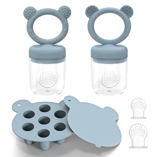 Image of Lnxusoqs Silicone Breastmilk Popsicle Molds with Baby Food Feeder, BPA Free Fruit Feeder Pacifier with Frozen Ice Tray for Baby Feeding Safely, Infant Fruit Teething Toy (Blue), 1 Count (Pack of 1)