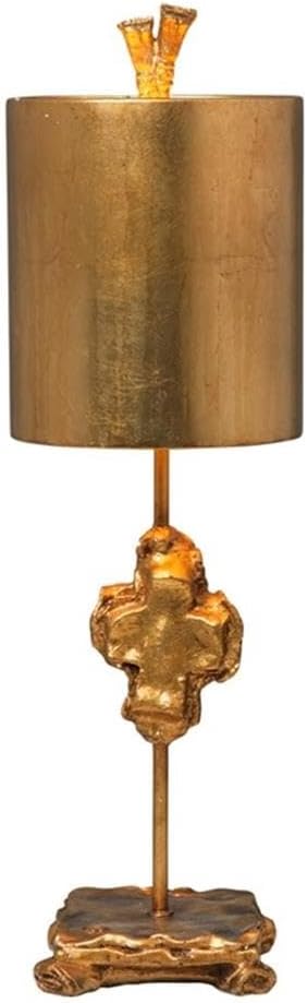 BOWERY HILL Modern Transitional Resin Table Lamp, Gold Leaf Finish, 23 in Height, Steel and Cast Resin Base, Carved Pattern Design, Gold Drum Shade, Decorative Accent Lighting for Living Room or