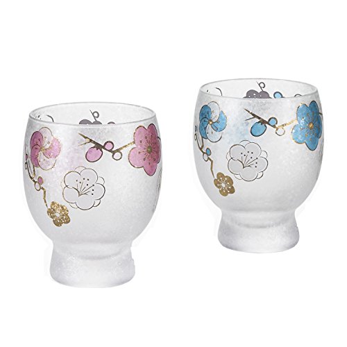 ADERIA S6241 Sake Glass Pair Set 4.9fl oz(145ml) The Premium Nippon Taste SHIKI-MEGURI(Four Seasons) Plum Blossom Made in Japan